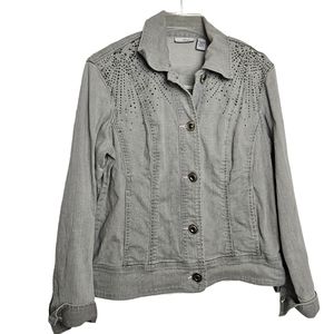 Chico's Platinum Women's Gray Denim Rhinestone Studded Jacket Medium